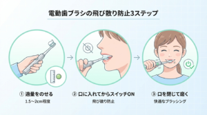 電動歯ブラシの飛び散り防止3ステップ