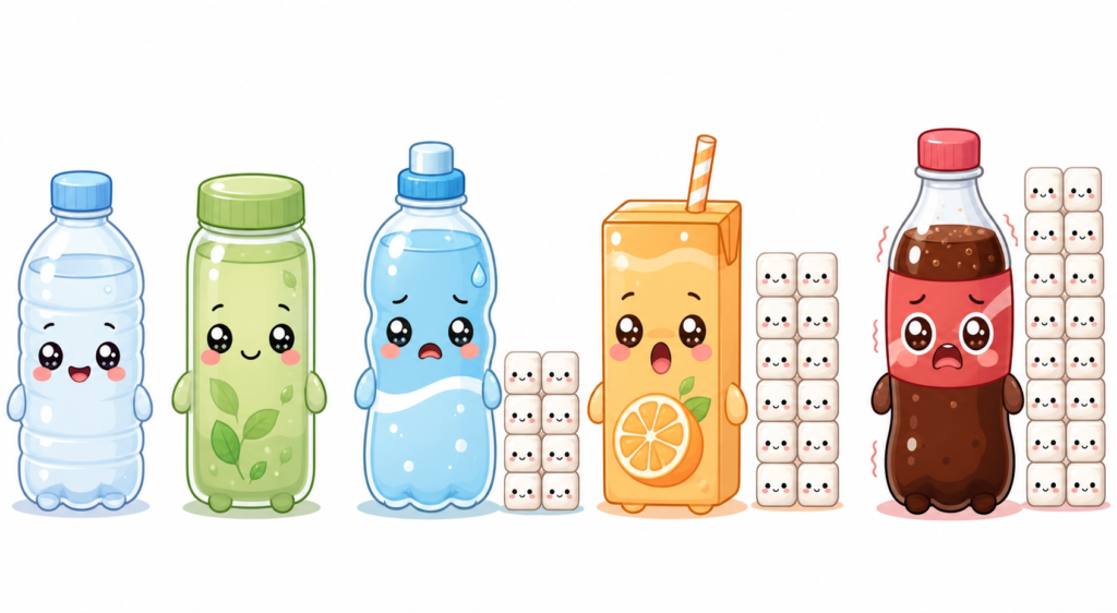 ジュースと入っている角砂糖の量のイラスト