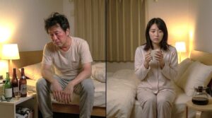 深酒する男性とコーヒーカップを手にする女性2